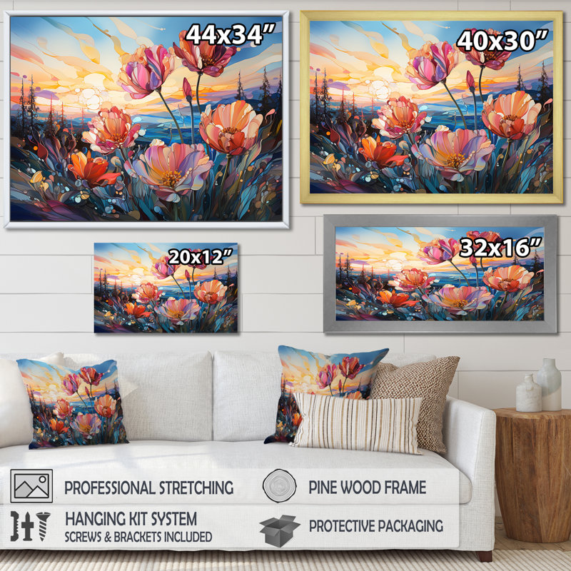 «Glass Tulips», impression sur toile, Cadre simple noir, H 16 po x l 32 po x P 1 po