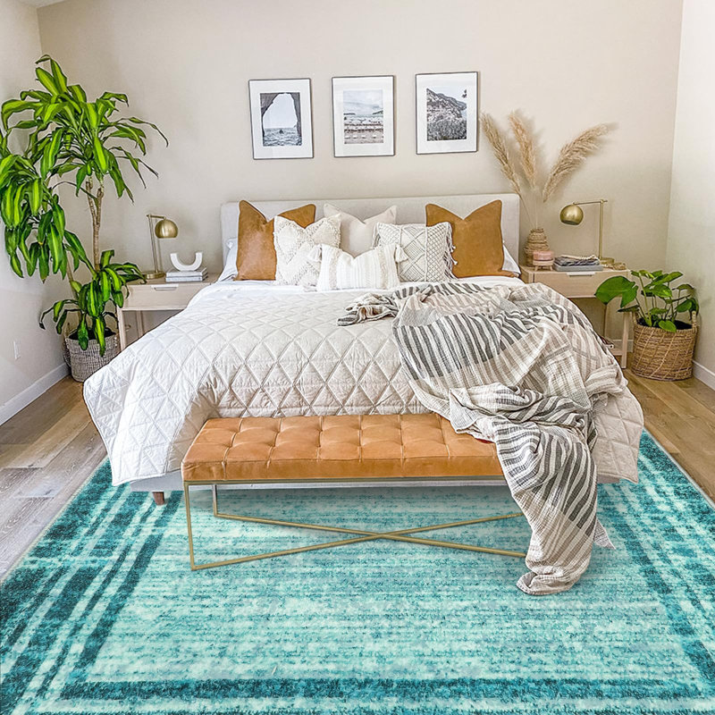 Ombre Border Plush Area Rug – Velvety Gradient Accent with Non-Slip Base, Rectangle 8' x 10'