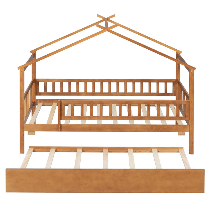 Lit simple en bois avec lit gigogne simple, noyer, Simple, Noyer