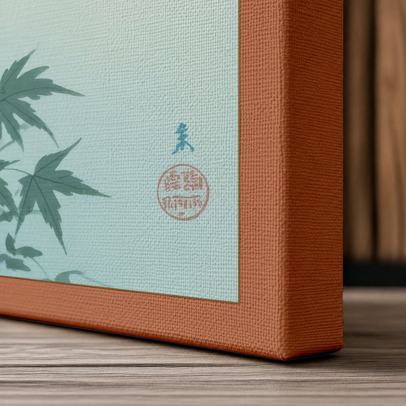 Perched in Bloom Japandi - Wrapped Canvas, 30x20 - 76.2 x 50.8 cm, Terracotta Border