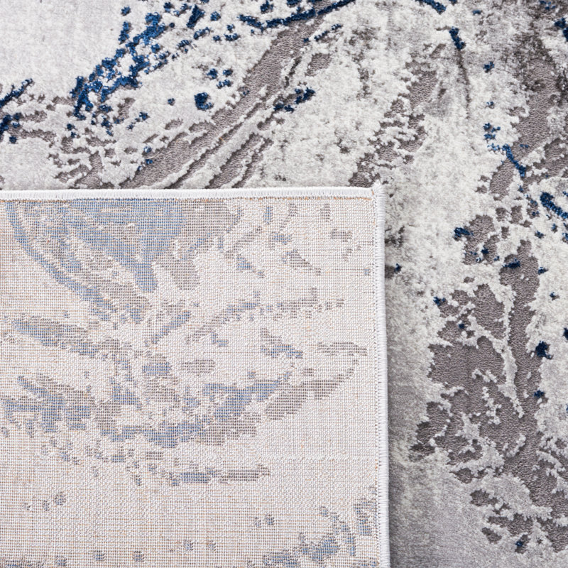 Prevatte Abstract Gray/Blue Area Rug, Rectangle 4' x 6'