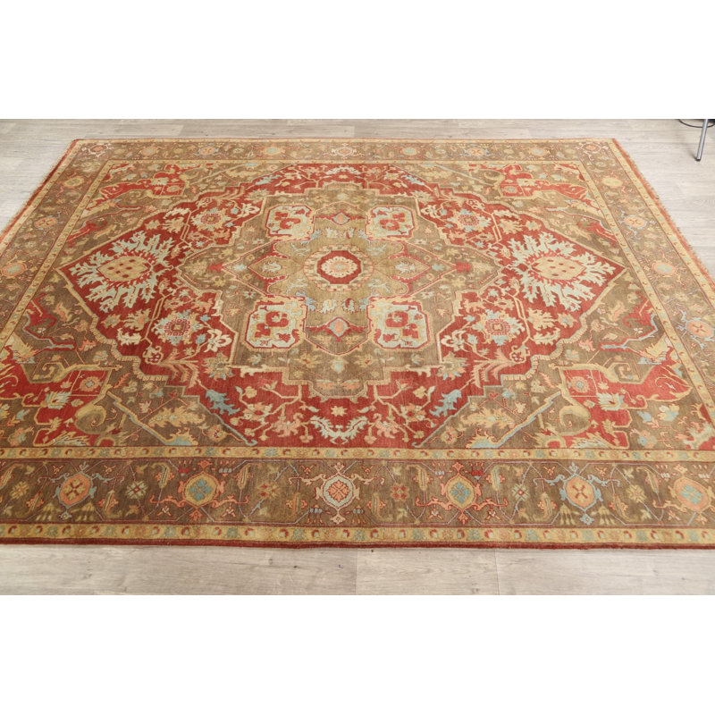 Tapis décoratif en laine de conception unique 7 pi 11 po x 9 pi 10 po noué à la main New Age