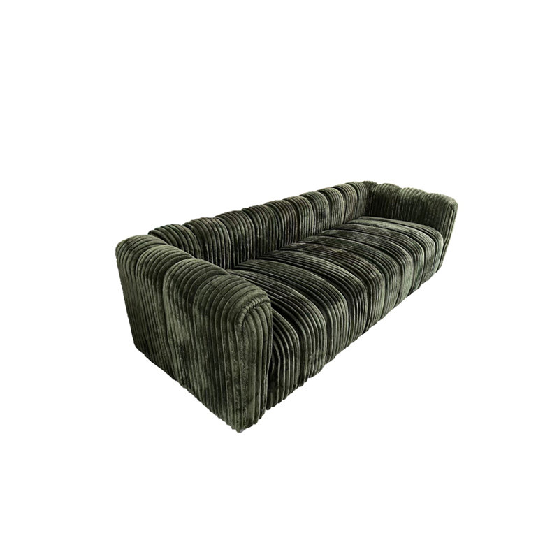 Canapé compact à deux places avec repose-pieds - structure en bois, rembourrage en éponge et tissu en velours côtelé