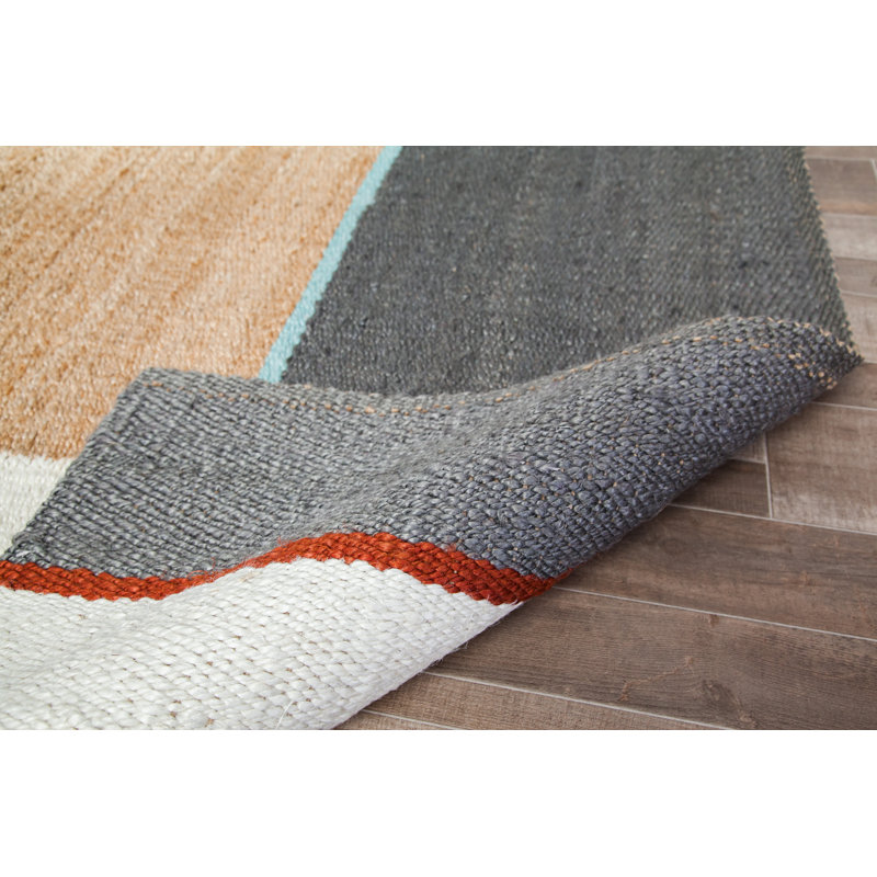 Marjorie Geometric Handwoven Jute/Sisal Tan/Ivory/Gray Area Rug, Rectangle 5' x 8'