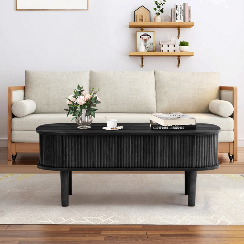 39.37'' W Oval Lift Top Coffee Table With Storage, Black