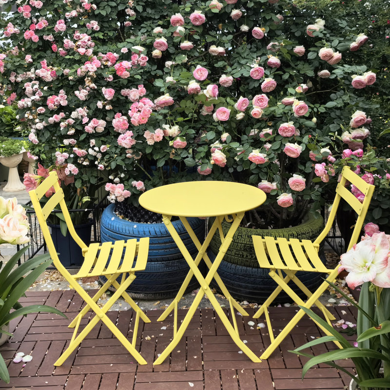 Ensemble bistro 3 pièces de table ronde pliable et chaises, jaune