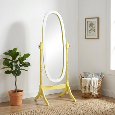 Miroir sur pied 59,25 "haut" avec cadre en bois, jaune et blanc