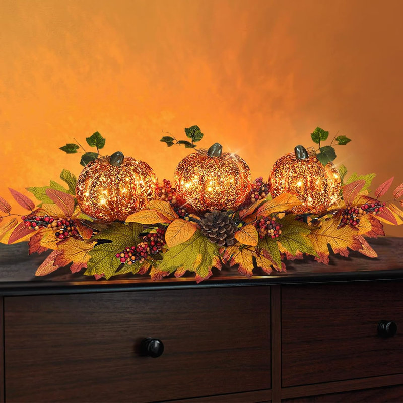 Centre de table de récolte d'automne avec citrouille lumineuse 28 "avec minuterie
