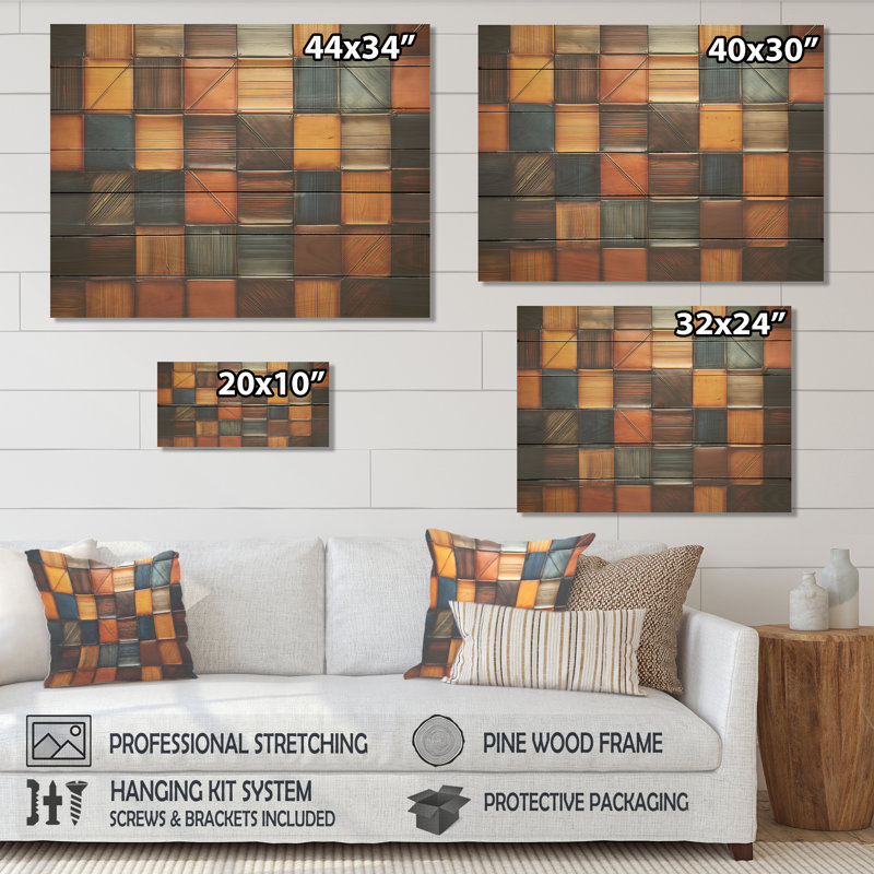 Colourful Earth Colours Tiles VI - Boho Mosaic On Wood Print, 10" H x 20" W x 0.78" D