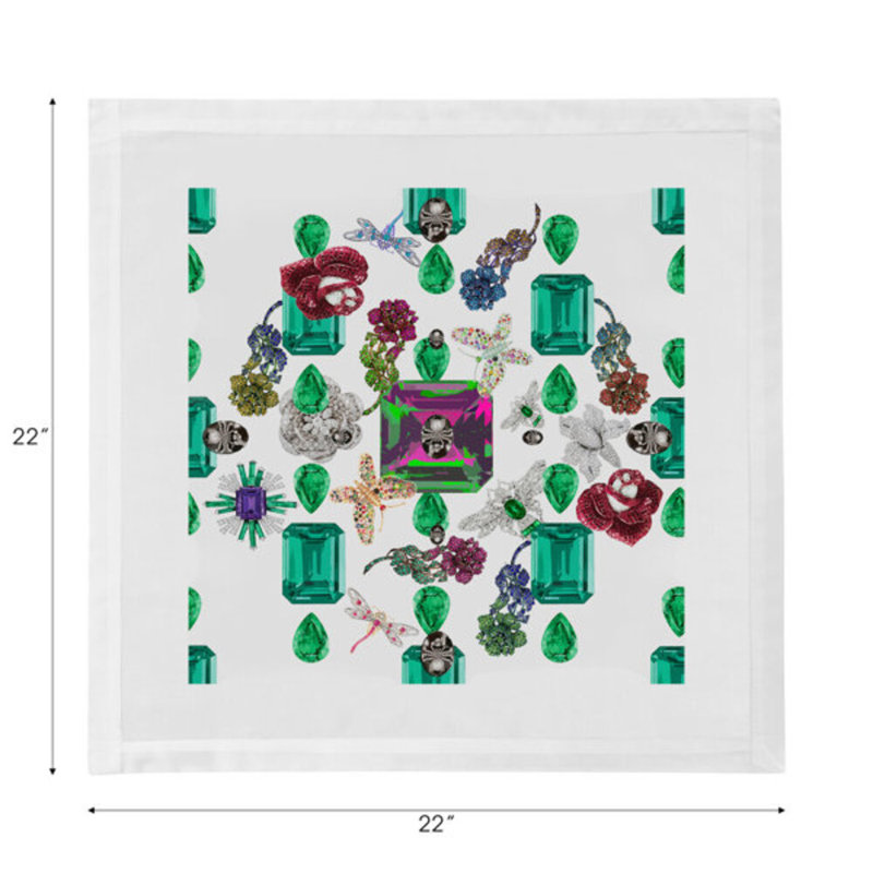 Serviettes de table en satin de coton Jewel Box Emeralds, Blanc