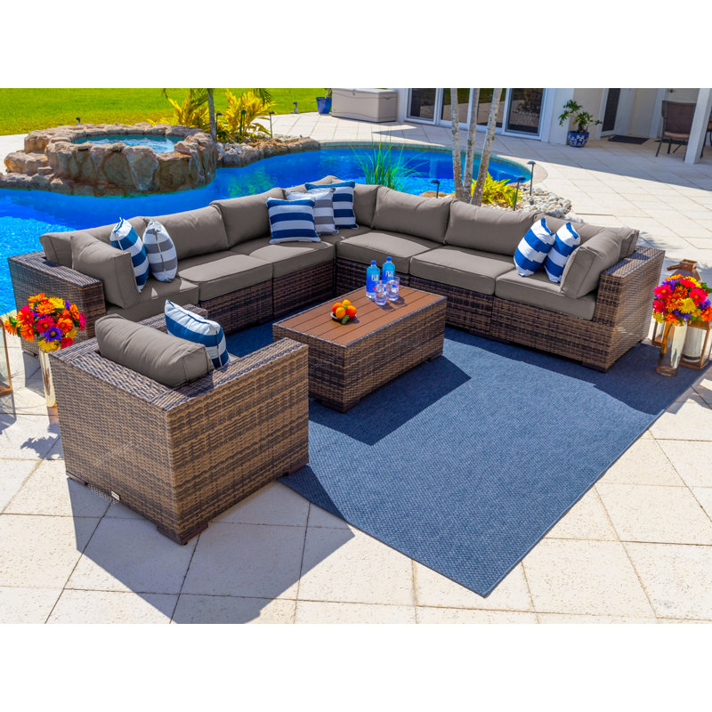 Sorrento 7 - Person Modular Patio Conversation Set with Cushions, Sunbrella Taupe