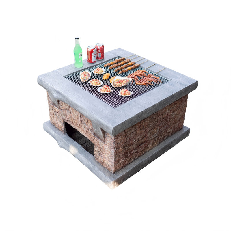 29.53" Square Magnesium Oxide Charcoal Wood Burning Outdoor Fire Pit Table With Lid