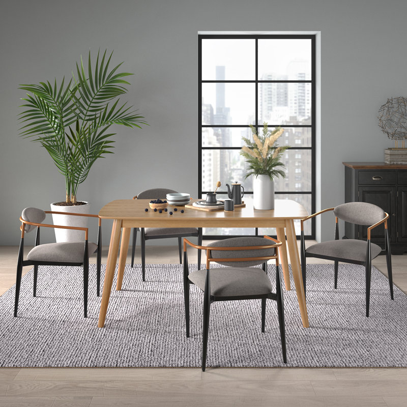 Ensemble de salle à manger Clancy Mid-Century, Naturel, Gris, H 29,33 po x L 59,06 po x l 35,44 po