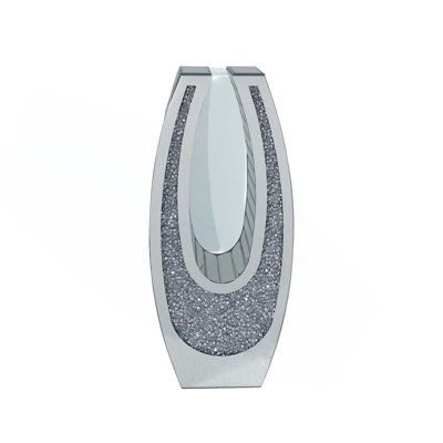 Modern Decorative U-Shaped Tall Silver Glass Acrylic Crushed Diamond Floor Vase
