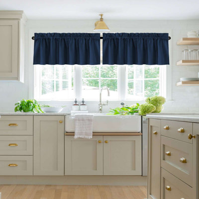 Cantonnières 100% occultantes pour fenêtres de cuisine / salle de bain / salon / chambre à coucher, cantonnières à passe-tringle à isolation thermique pour fenêtres, paquet de 2