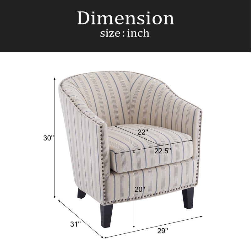 Fauteuil demi-tonneau rembourré à rayures