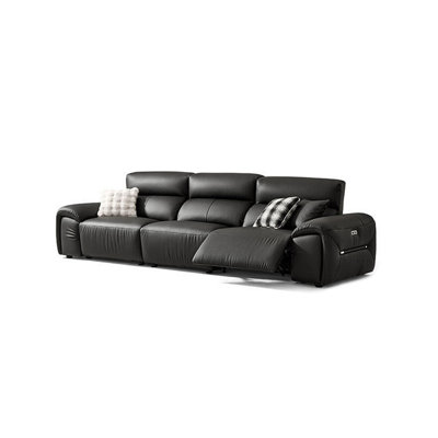 Black Genuine Leather Reclining Sofa cushion Threeseat