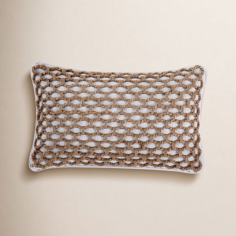 Ablo Textured Cotton Blend Throw Pillow, White/Natural, Rectangular 12"H x 20"W
