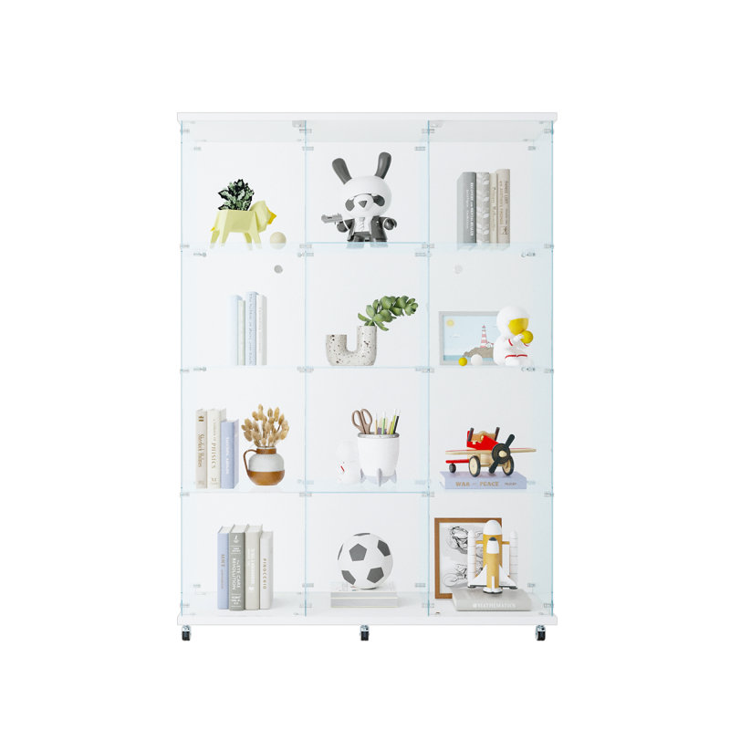 Vitrine en verre avec 4 tablettes très grandes, vitrines pour salon, chambre à coucher, bureau, Blanc