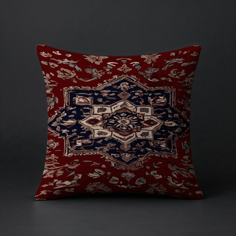 Coussin décoratif intérieur et extérieur Modern, Rouge / bleu oriental 1, Carré 16 po