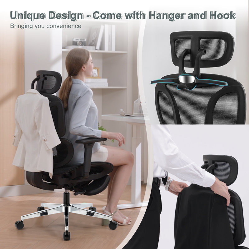 Ergonomic Black Mesh Adjustable Task Office Chair with Headrest