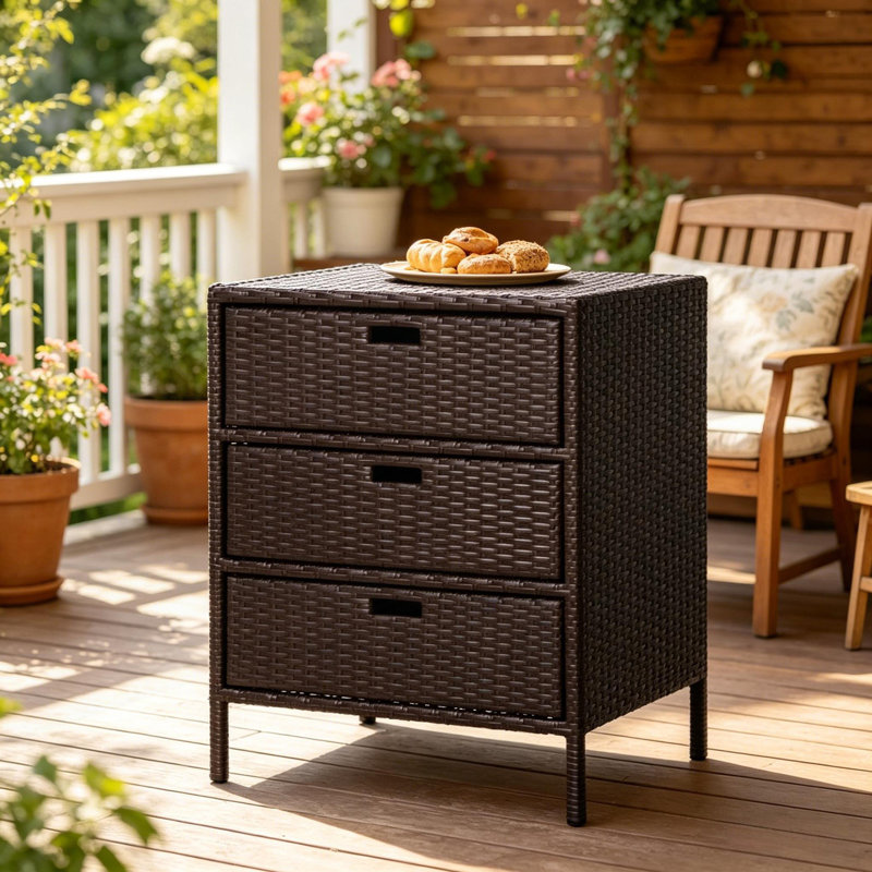 Porte-serviettes d'extérieur, 3 tiroirs, armoire de rangement en rotin