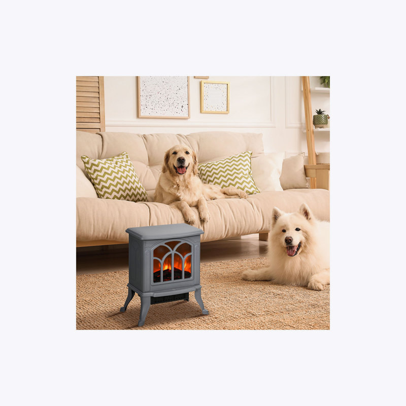 HOMCOM 17" Freestanding Electric Fireplace Stove, Fire Place Heater with Realistic Logs and Flame Effect and Overheat Protection, 750W/1500W, Beige