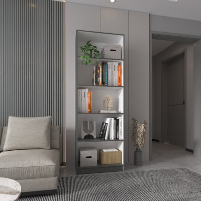 Matt Gray And White 5-Shelf Bookcase