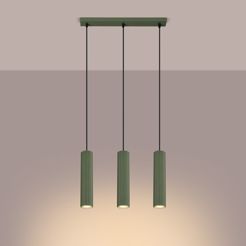 Bonina - Light Brushed Nickel Pendant, 46.5cm W x 15cm D, Green, 3 Lights