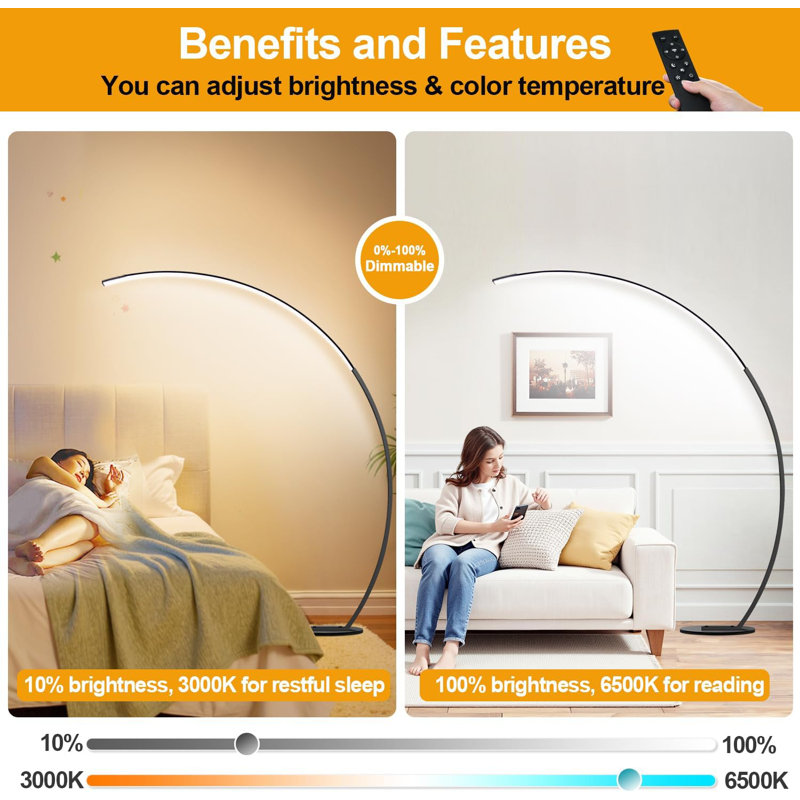 Ultra Bright Black Arc LED Floor Lamp with Remote Control