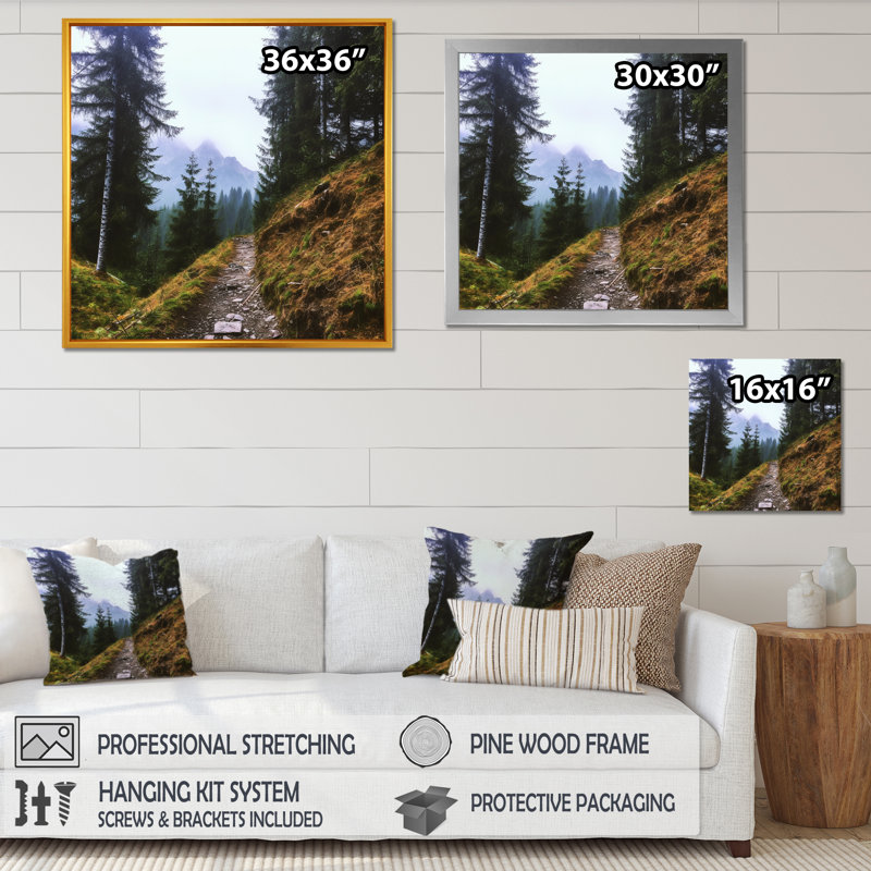 «Mountain Randonnée en été I», reproduction sur toile, Cadre doré simple, H 24 po x l 24 po x P 1 po