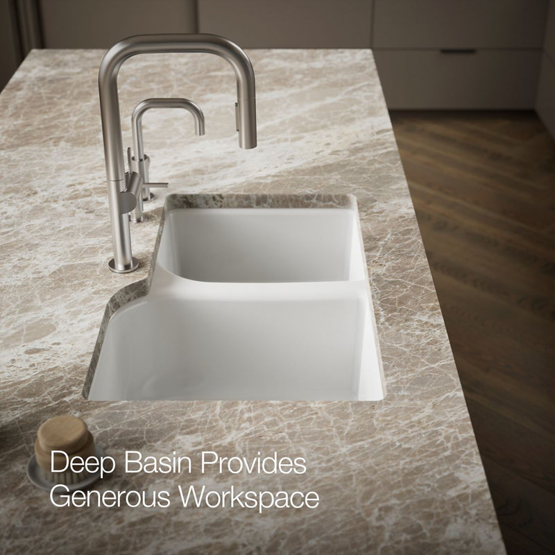 Executive Chef™ 33" L x 22" W Undermount Kitchen Sink with 4 Oversize Faucet Holes, White