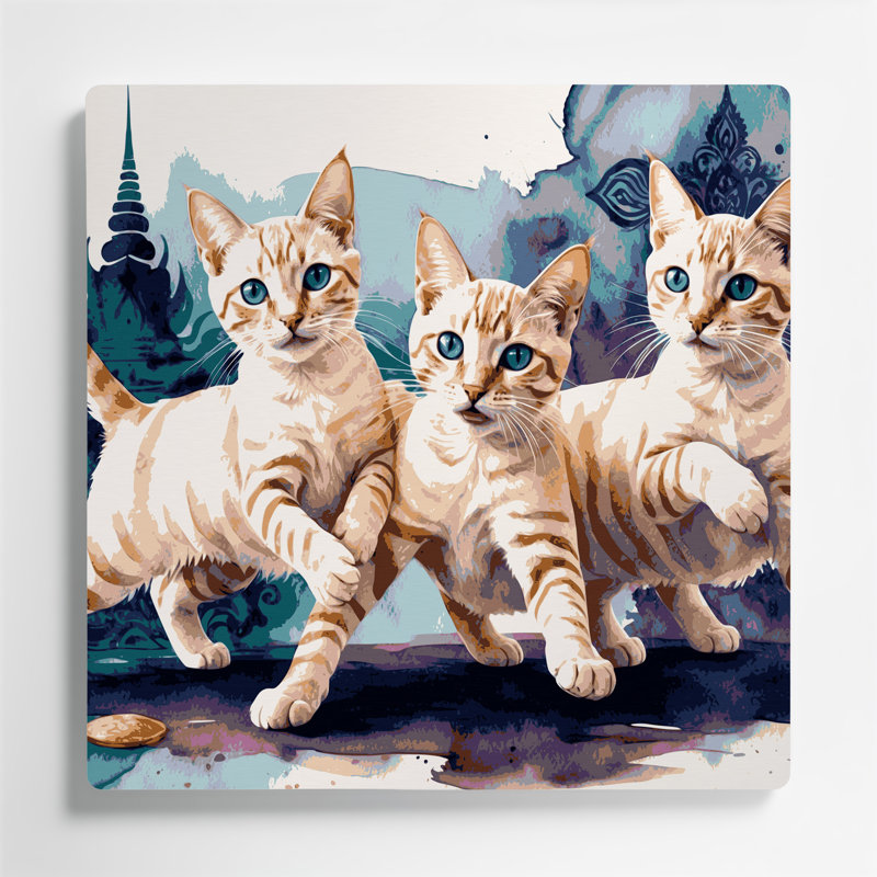 «Cats Mekong Bobtail», art mural en métal beige, H 16 po x l 16 po
