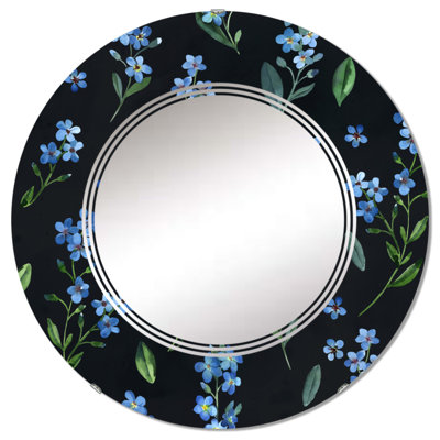 Blue Spring Flowers Wall Mirror, Traditional - Gentle Blue Spring Flowers On Black