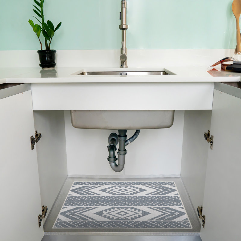 Berlauda Geometric Non-Skid Kitchen Mat, Light Gray