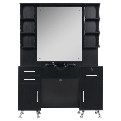 Taquil Backwash Shampoo Bowl Cabinet, Wall Mount Station with Mirror, Storage Cabinet with Drawers