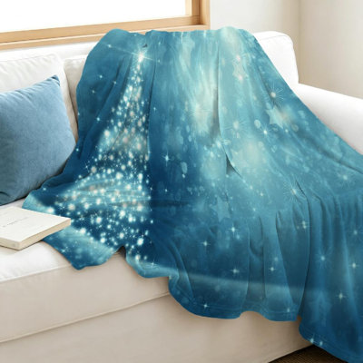 Clear Ultra Soft Flannel Fleece Throw Blanket,Christmas Tree Merry Single-Sided Print