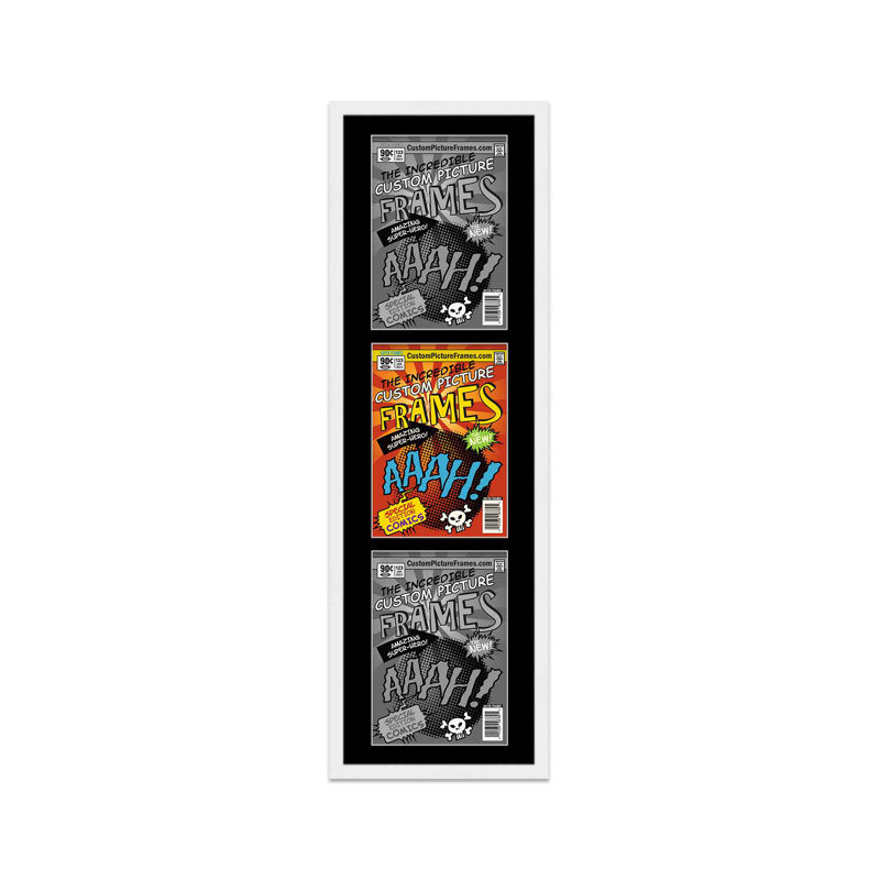 Wood Picture Frame with Mat, White/Black, 11.75" x 43.5"