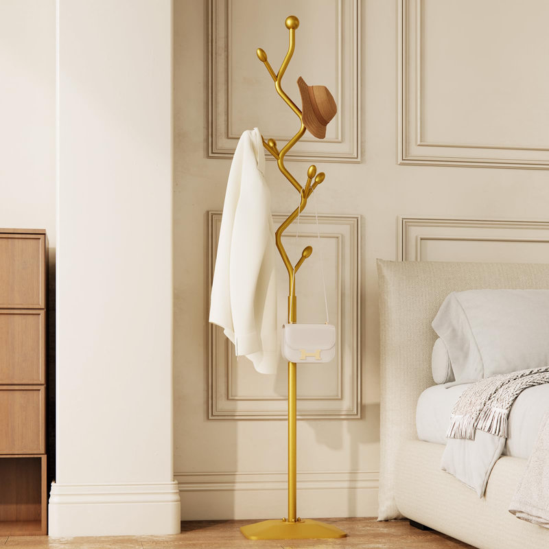 Tree-Shaped Coat Rack Stand,Metal Coat Tree With 8 Hooks And Sturdy Cast Iron Base,Heavy Duty Coat Rack Freestanding Coat Hanger Stand For Clothes Hats Scarfs Purses (Gold)