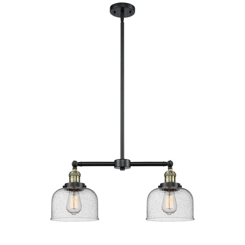 Grand pavillon cloche de 8 po à 2 lumières de 21 po, Grainé, Laiton antique noir, Ampoule non incluse