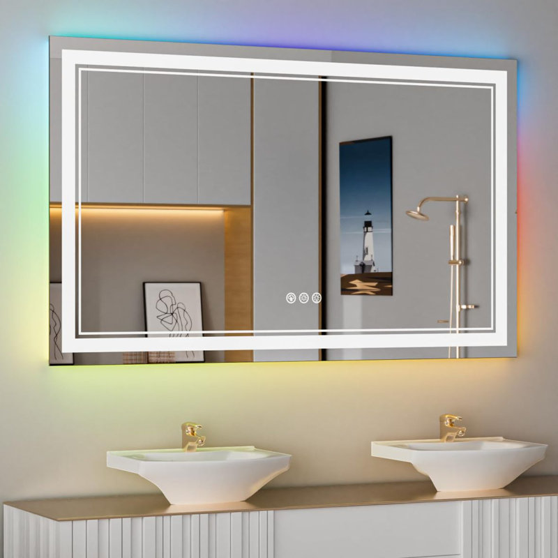 Frameless LED Bathroom Mirror,Smart Mirror,RGB Backlight, 35.93" x 54.93"
