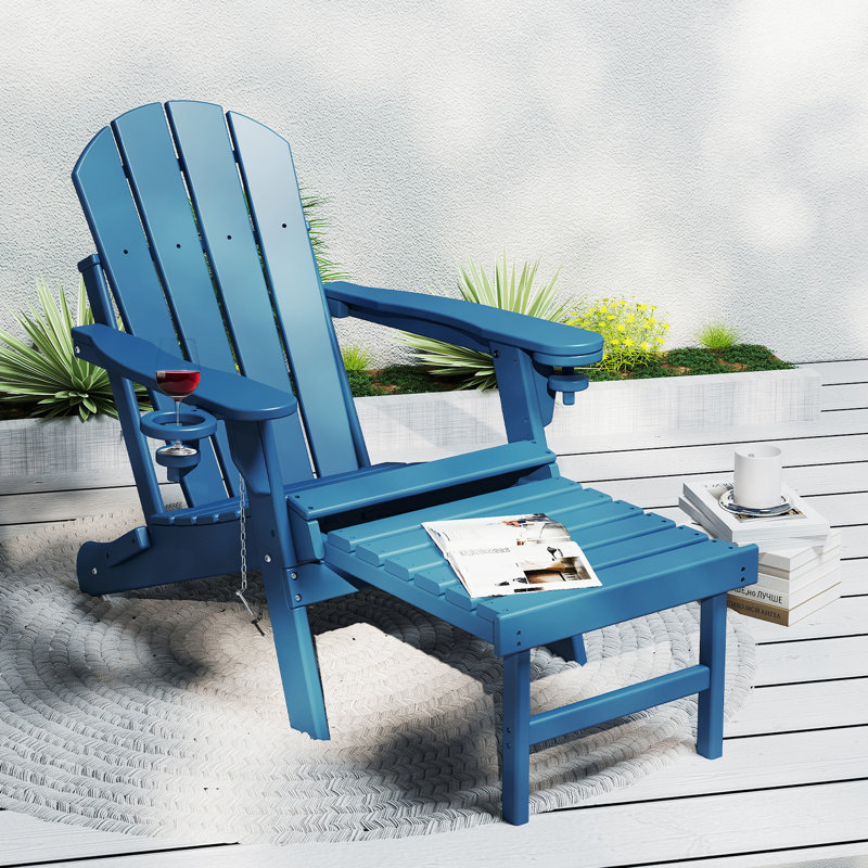 Hdpe Folding Adirondack Chair With Ottoman, Blue