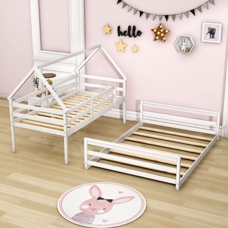 Lit superposé simple au dessus d'un lit double en bois, Blanc