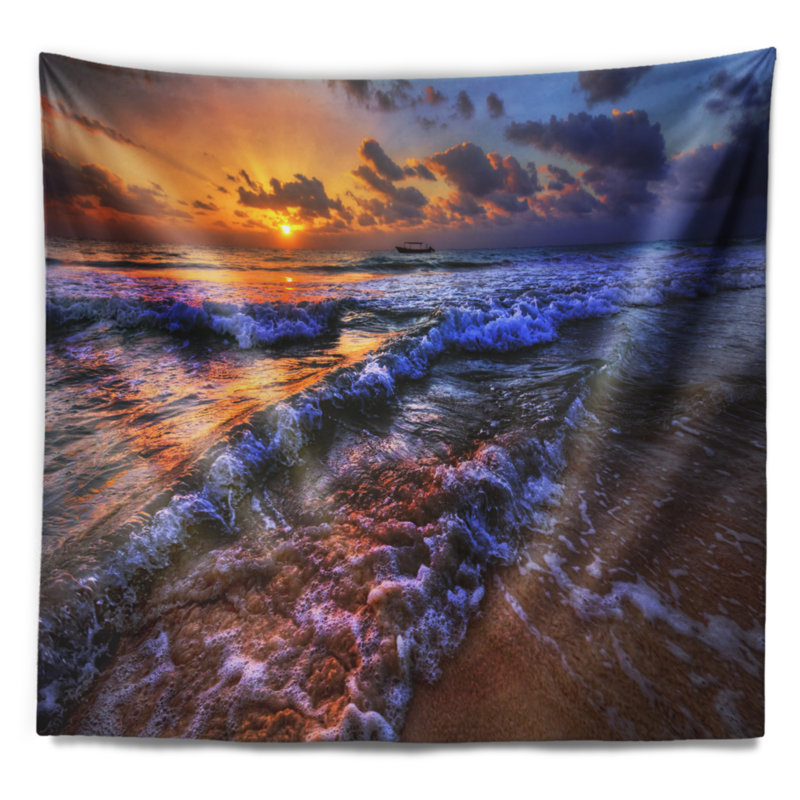 Tapisserie «Seashore Sunset over Blue Tinged Waves», H 50 po x l 60 po