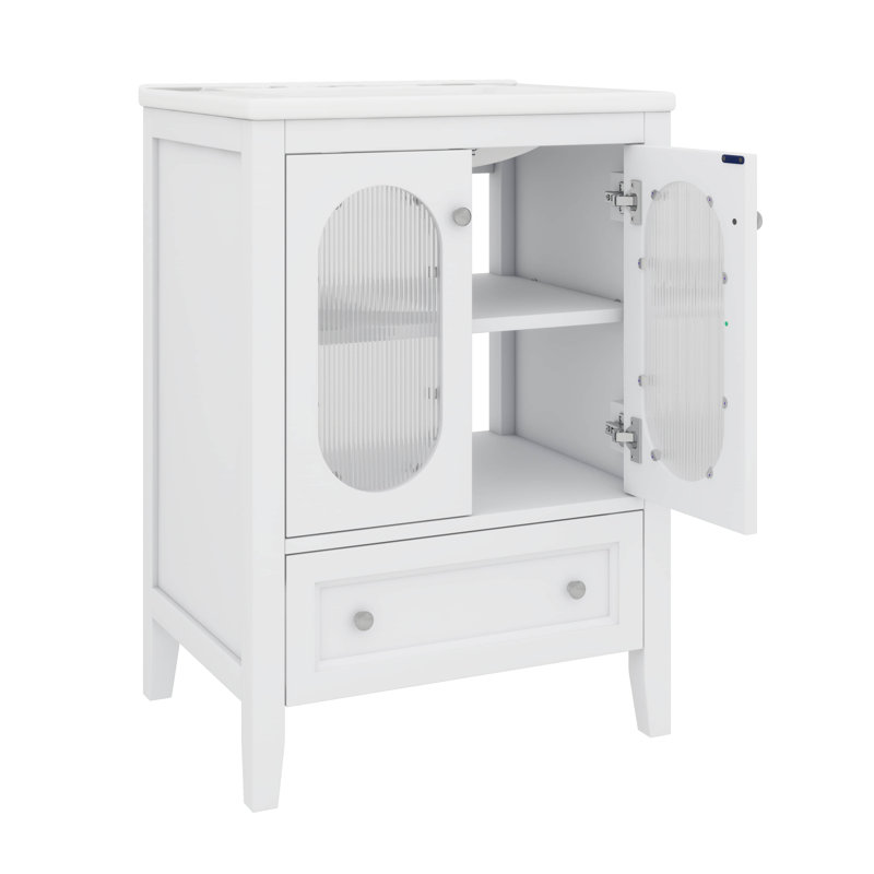 Meuble-lavabo 24 po avec tiroir 1 tiroir, 2 portes en verre et tablette réglable