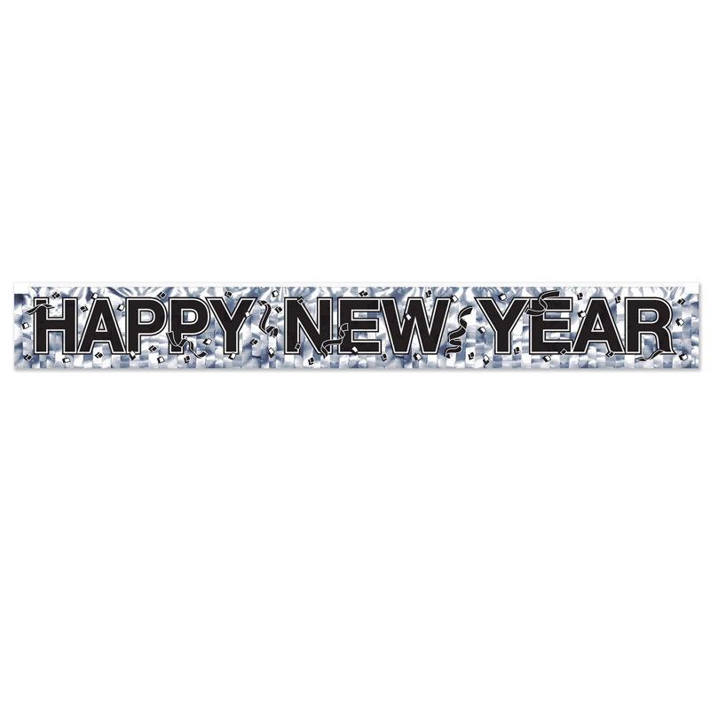 Bannière «Happy New Year» à franges, Noir / argent