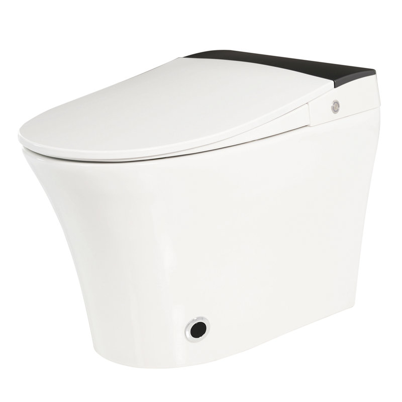 Heated Seat Smart Toilet, One Piece Toilet, Automatic Flush Tankless Toilet Without Bidet, With Foot Sensor Flush, Blue Night Light, Knob Control, Power Outage Flushing, Soft Close Cover,White