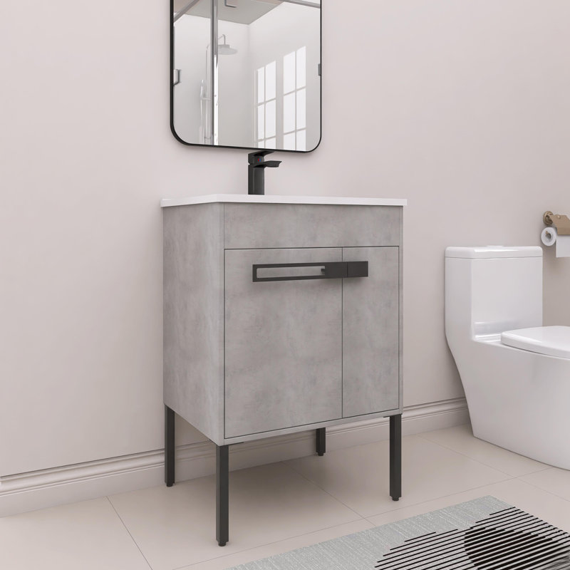 Kashiram 24.03'' Single Bathroom Vanity with Ceramic Top, Gray