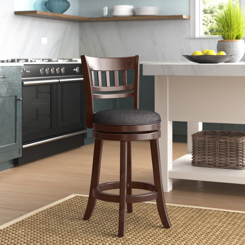 Tabouret de bar et de comptoir pivotant Amerah, Lin gris foncé, Tabouret de comptoir (hauteur du siège de 24,37 p