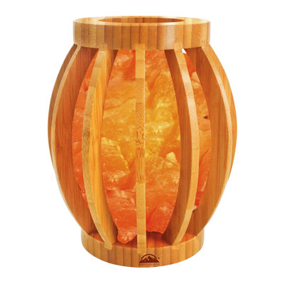 Balceta Himalayan Glow Bamboo Basket Night Light with Pink Salt Chunks